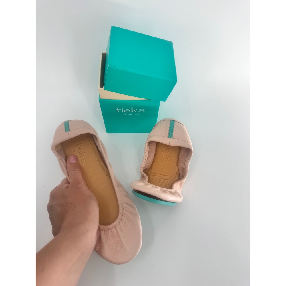 Tieks Ballet Flats Women 5 Blush Pink Leather Foldable Split Sole - Picture 6 of 13